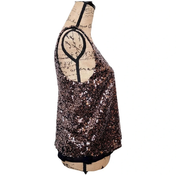ONE LOVE CLOTHING Women's Regular Bronze Sequin Chiffon Dressy Tank Size Small - Picture 2 of 14